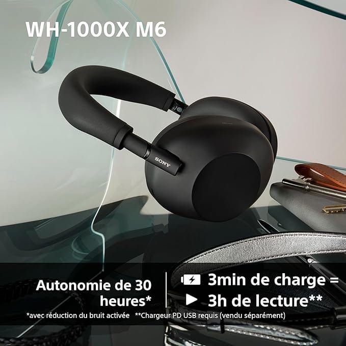 Autonomie du Sony WH-1000XM6 Casque sans-Fil Bluetooth à réduction de Bruit de 30h